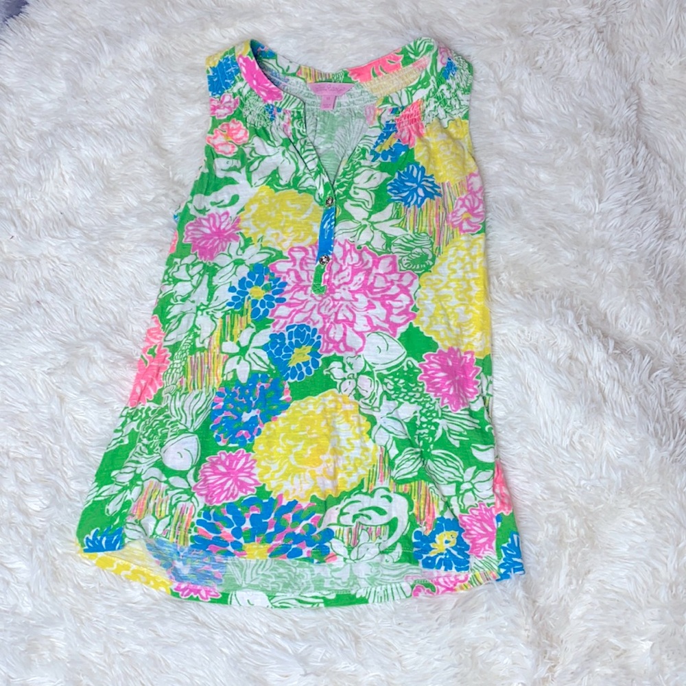 Lilly Pulitzer Green Pink Yellow Floral Sleeveless Essie Blouse Size X-Small